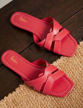 Boden Red Leather Slides Women’s 40 US 9 Geometric Flat Sandals